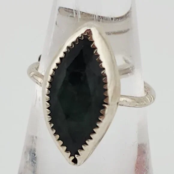 EMERALD HANDMADE RING rose-cut genuine gemstone in sterling silver size 6 - Picture 4 of 6